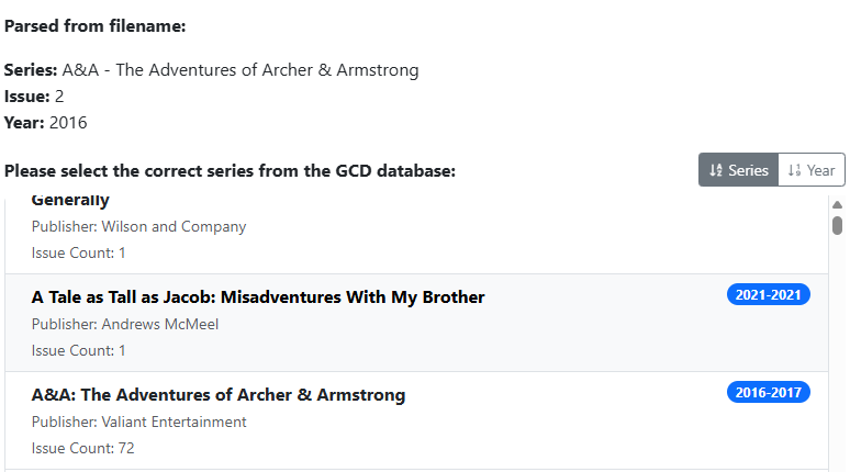 Series Name Year Issue Number