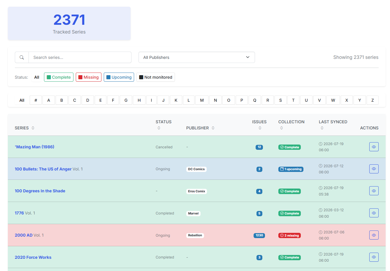 Pull List with monitoring and status colors