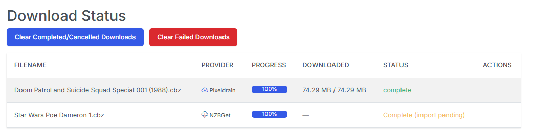 Usenet progress on the Status page