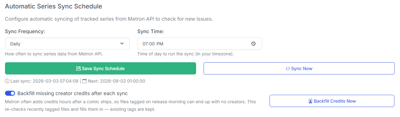Backfill Credits on the Schedules page