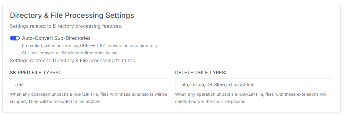 Directory & File Processing Settings