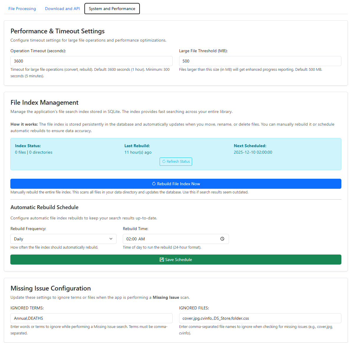 System and Performance Settings