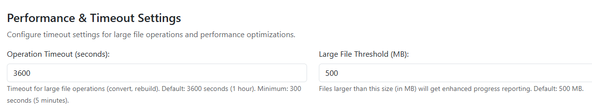 Performance and Timeout Settings