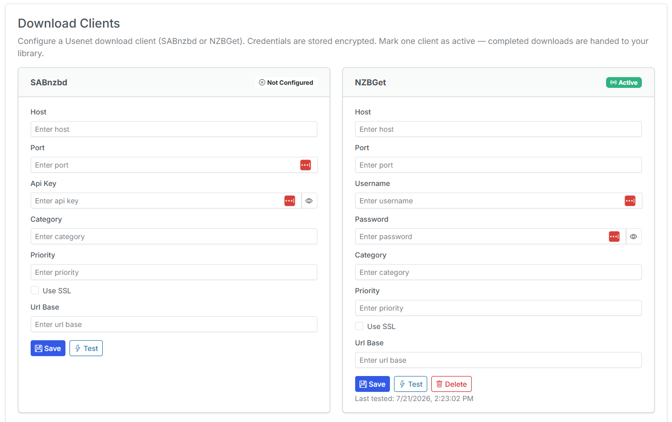 Download Clients settings