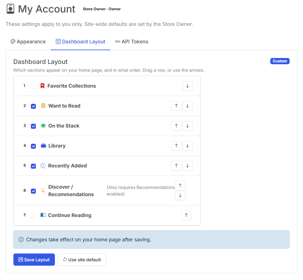 My Account — Dashboard Layout