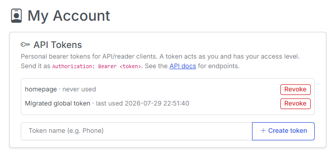 My Account tokens